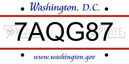 7AQG87 District Of Columbia License Plate