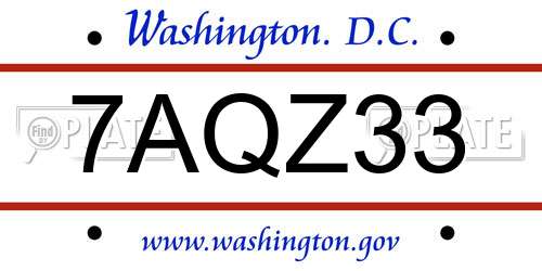 7AQZ33 District Of Columbia License Plate