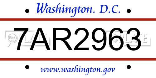 7AR2963 District Of Columbia License Plate