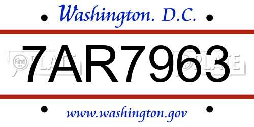 7AR7963 District Of Columbia License Plate