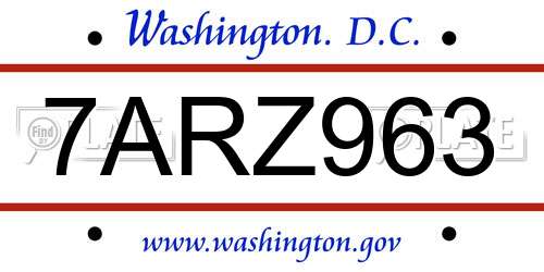 7ARZ963 District Of Columbia License Plate