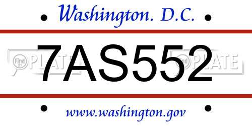 7AS552 District Of Columbia License Plate