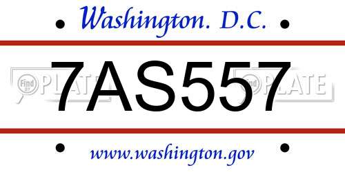 7AS557 District Of Columbia License Plate