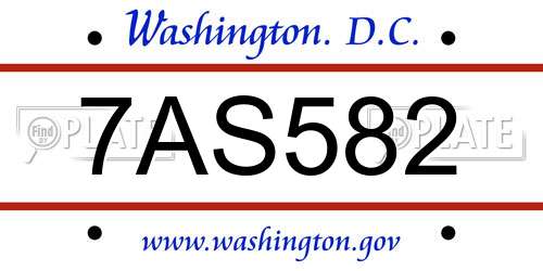 7AS582 District Of Columbia License Plate