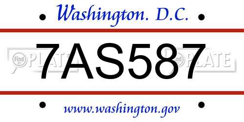 7AS587 District Of Columbia License Plate