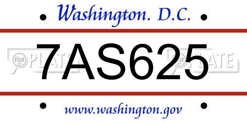 7AS625 District Of Columbia License Plate