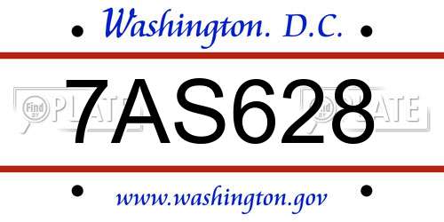 7AS628 District Of Columbia License Plate