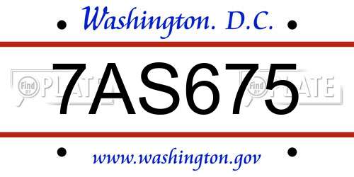 7AS675 District Of Columbia License Plate