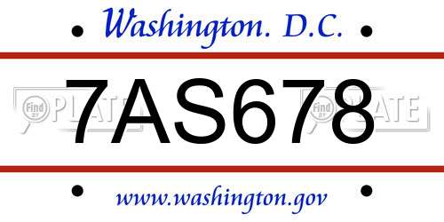 7AS678 District Of Columbia License Plate