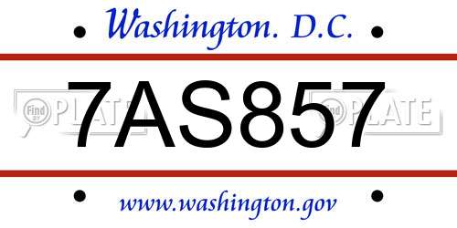 7AS857 District Of Columbia License Plate