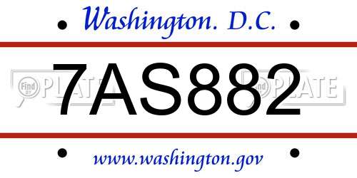 7AS882 District Of Columbia License Plate