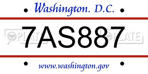7AS887 District Of Columbia License Plate