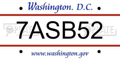 7ASB52 District Of Columbia License Plate