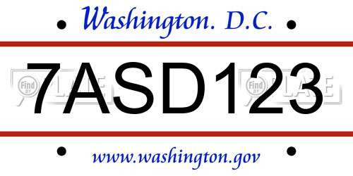 7ASD123 District Of Columbia License Plate