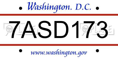 7ASD173 District Of Columbia License Plate