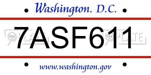 7ASF611 District Of Columbia License Plate
