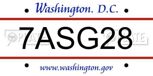 7ASG28 District Of Columbia License Plate