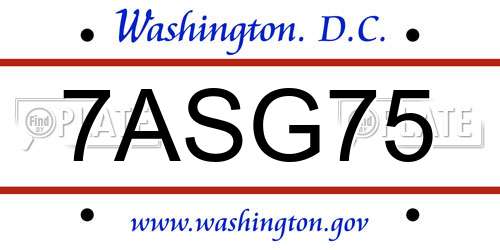 7ASG75 District Of Columbia License Plate