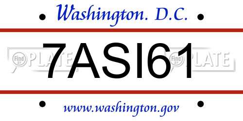 7ASI61 District Of Columbia License Plate