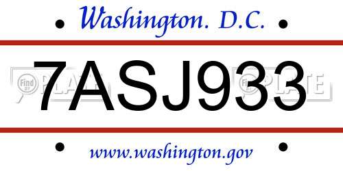 7ASJ933 District Of Columbia License Plate