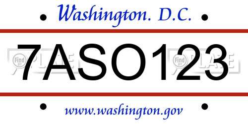 7ASO123 District Of Columbia License Plate