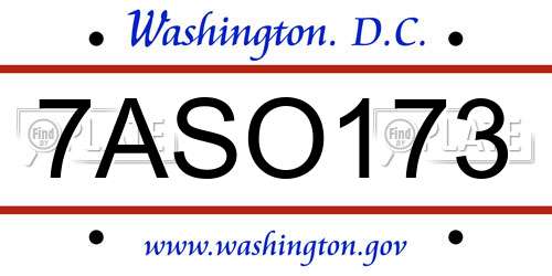 7ASO173 District Of Columbia License Plate