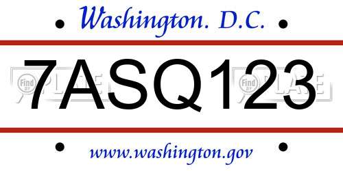 7ASQ123 District Of Columbia License Plate
