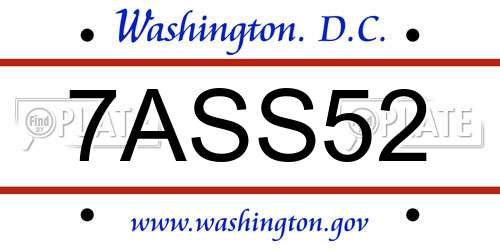 7ASS52 District Of Columbia License Plate