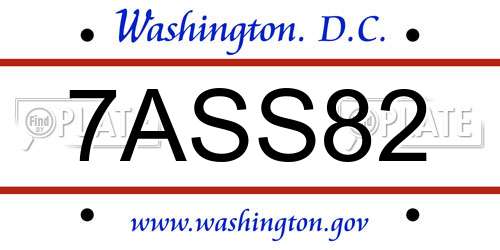 7ASS82 District Of Columbia License Plate