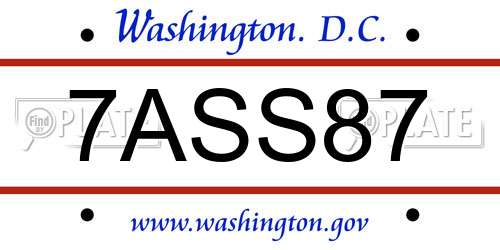 7ASS87 District Of Columbia License Plate