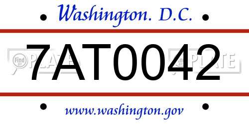 7AT0042 District Of Columbia License Plate