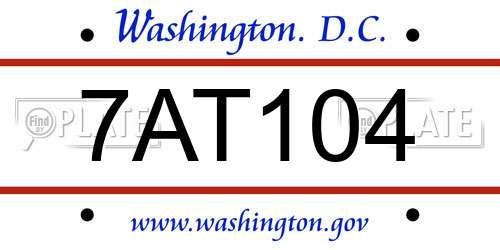 7AT104 District Of Columbia License Plate