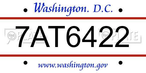 7AT6422 District Of Columbia License Plate