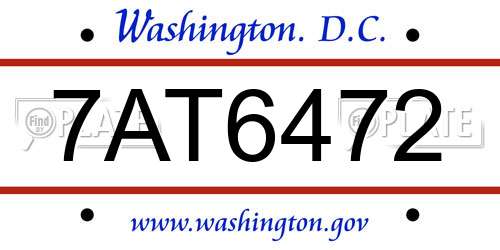 7AT6472 District Of Columbia License Plate