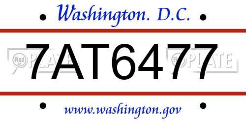 7AT6477 District Of Columbia License Plate