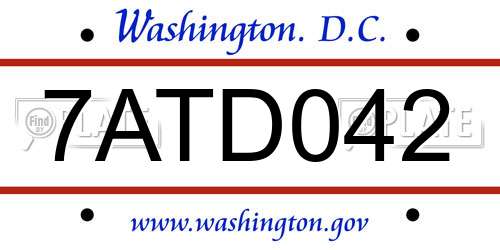 7ATD042 District Of Columbia License Plate