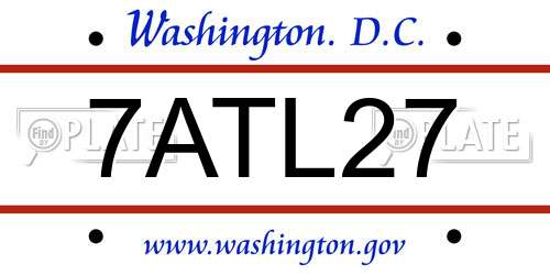 7ATL27 District Of Columbia License Plate