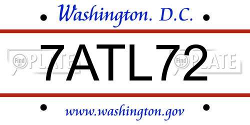 7ATL72 District Of Columbia License Plate