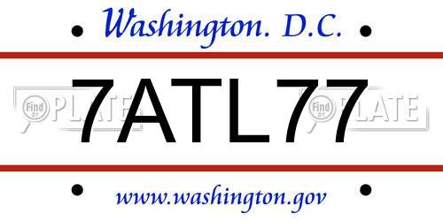 7ATL77 District Of Columbia License Plate
