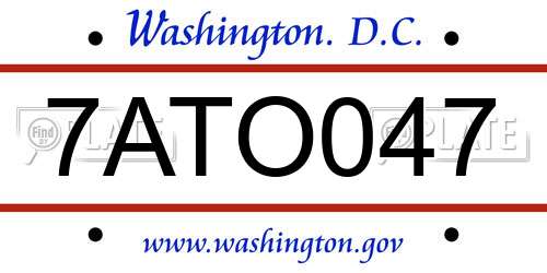 7ATO047 District Of Columbia License Plate
