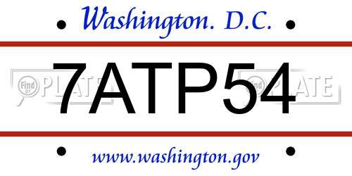 7ATP54 District Of Columbia License Plate