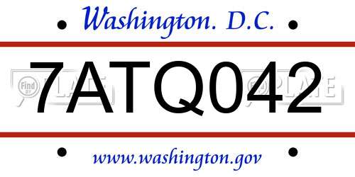 7ATQ042 District Of Columbia License Plate