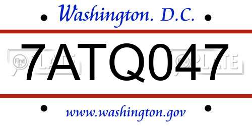 7ATQ047 District Of Columbia License Plate