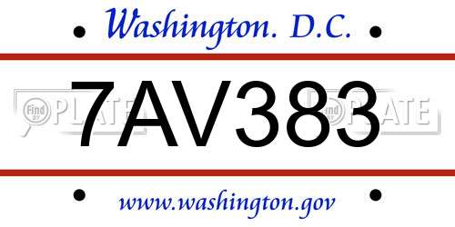 7AV383 District Of Columbia License Plate