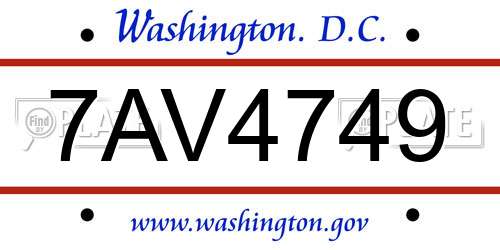 7AV4749 District Of Columbia License Plate