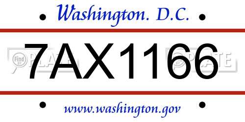 7AX1166 District Of Columbia License Plate