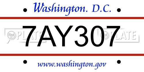 7AY307 District Of Columbia License Plate