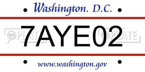 7AYE02 District Of Columbia License Plate