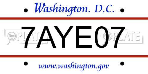 7AYE07 District Of Columbia License Plate