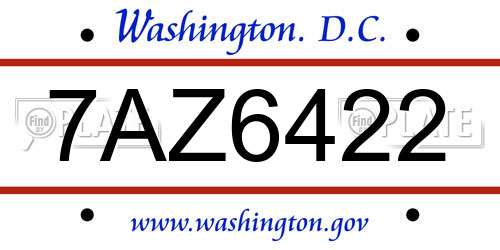 7AZ6422 District Of Columbia License Plate